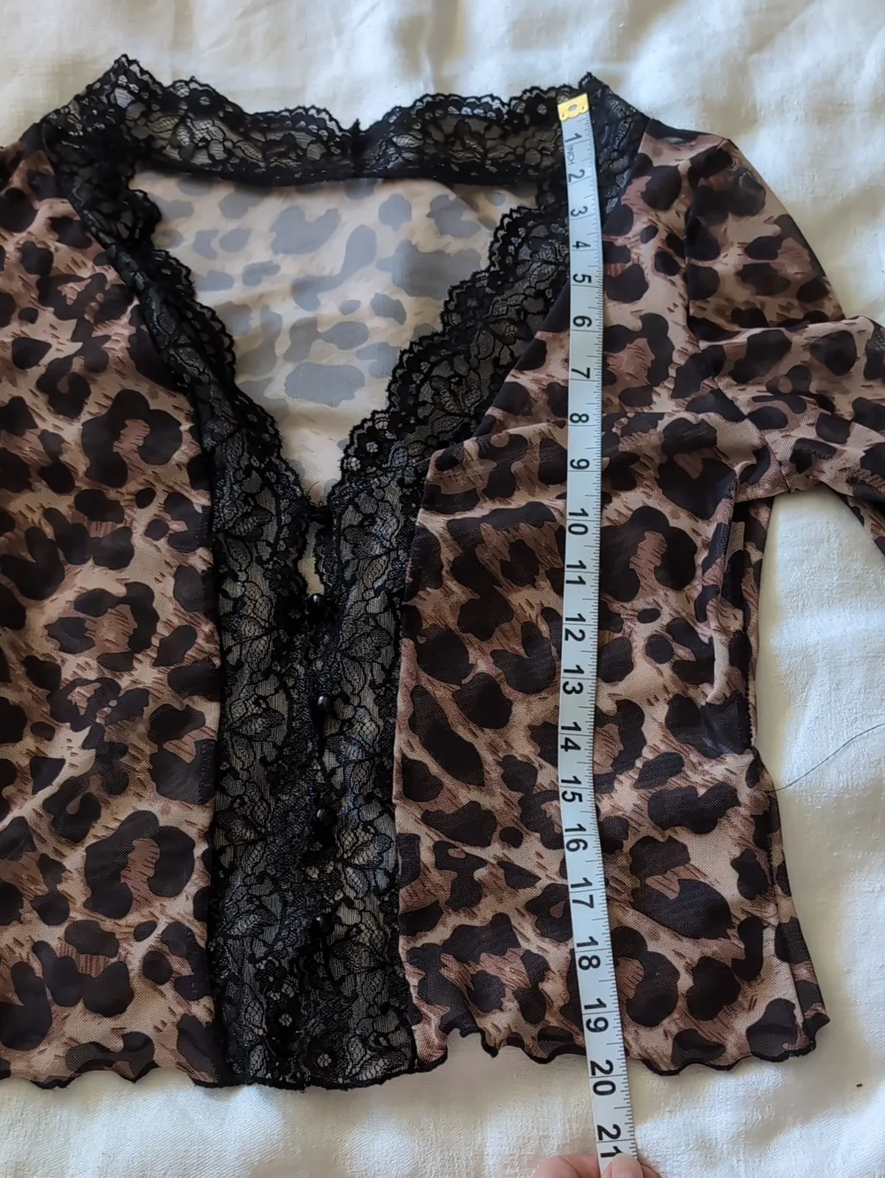Leopard Print Lace-Trim Women's Top - Brown/Black - Picture 3 of 6